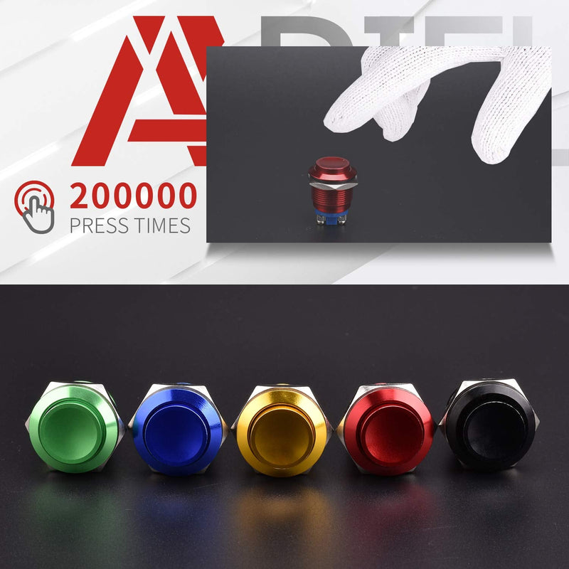 [Australia - AusPower] - APIELE (Pack of 2) 19MM Momentary Push Button Switch 5A Aluminium Alloy Shell 12V 24V 36 DC 110V 250V AC 5A 1NO SPST Screw Terminal APIELE (Red Shell) Red 