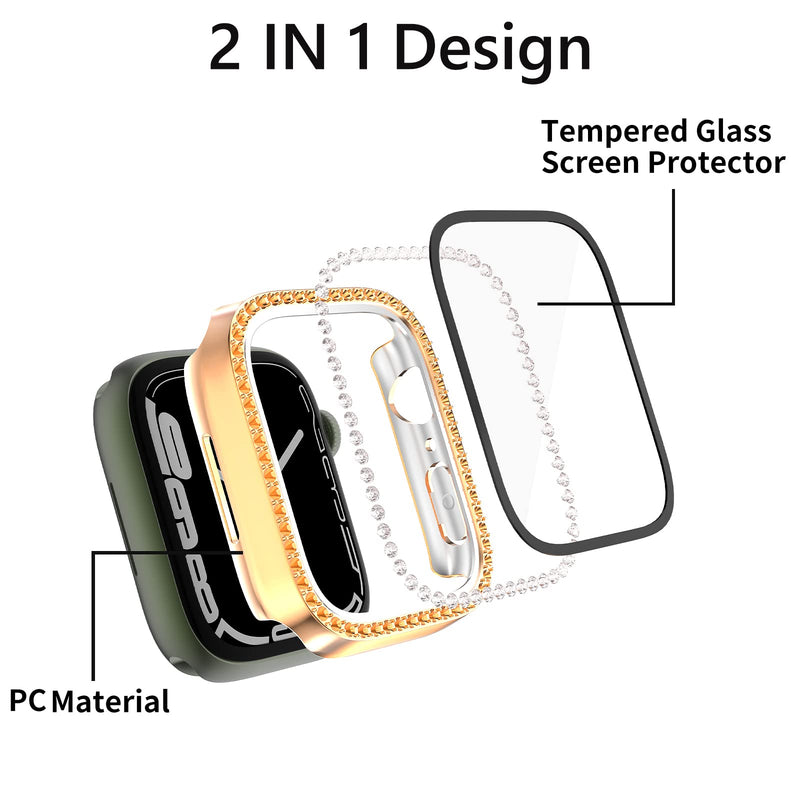 [Australia - AusPower] - [6 Pack] Hard PC Plating Case Compatible for Apple Watch Series 7 41mm with Tempered Glass Screen Protector, Bling Crystal Diamond Rhinestone Cover Bumper for iWatch 7 Smartwatch, 6 Pcs Black/Silver/Pink/Gold/Colorful/Rose Gold 