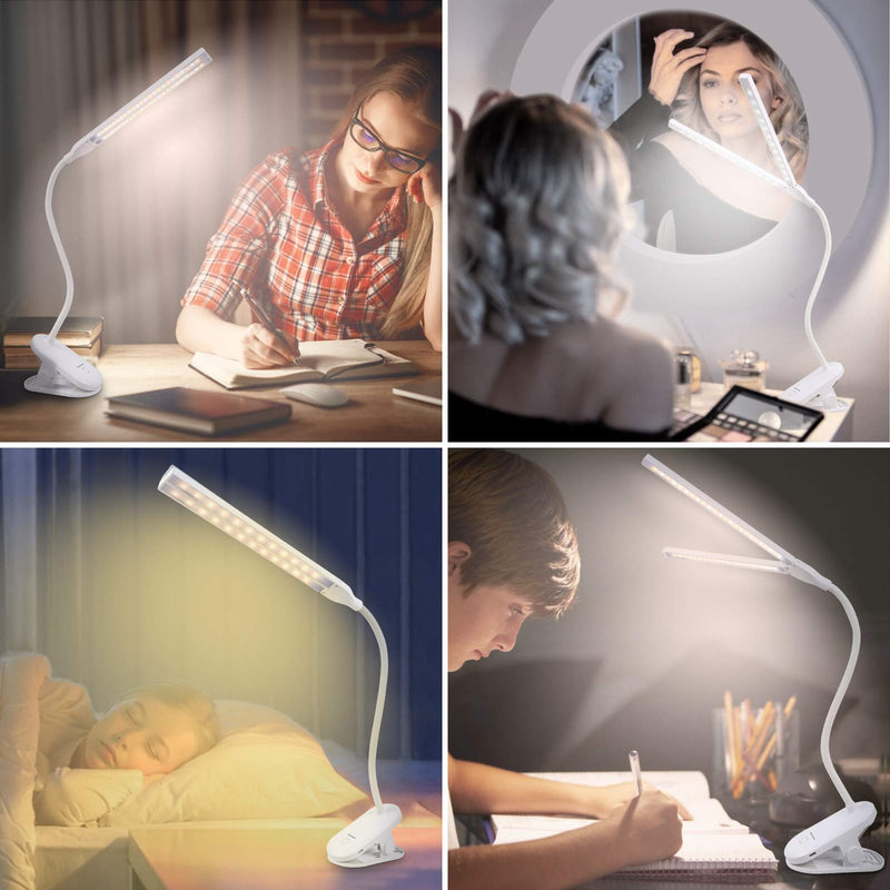 [Australia - AusPower] - LED Reading Light with Clip, Deaunbr Desk Lamp 48 LEDs 2600mAh Battery USB Rechargeable Book Lights Stepless Adjustable Brightness Eye Protection Flexible Table Lamps for Bed Headboard, Home, Office 