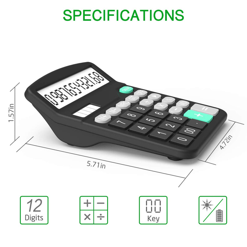 [Australia - AusPower] - Calculators, Splaks 2 Pack Standard Functional Desktop Calculators Sola and AA Battery Dual Power Electronic Calculator with 12-Digit Large Display (1 Basic Black&1 Updated Silver) 1 Black&1 Silver 