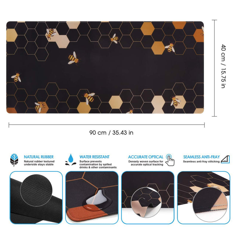 [Australia - AusPower] - iCasso Extended Gaming Mouse Pad (35.4x15.7 in), Large Non-Slip Rubber Base Mousepad with Stitched Edges, Waterproof Keyboard Mouse Mat Desk Pad for Work, Game, Office, Home - Honeycomb 