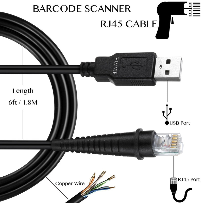 [Australia - AusPower] - VIMVIP 6FT USB Cable for Honeywell Metrologic Barcode Scanners MS5145, MS7120, MS9540, MS7180, MS1690, MS9590, MS9520 (Black) 