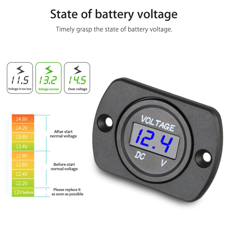 [Australia - AusPower] - DC 12V 24V Car Voltmeter LED Digital Display Voltmeter Panel, Waterproof Digital Round Panel Voltage Tester Gauge Meter with Terminals for Boat Marine Vehicle Motorcycle Truck ATV UTV (Blue Light) Blue with panel 