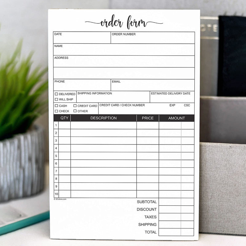 [Australia - AusPower] - 321 Done Order Form Pad, 5.5x8.5 Portrait 2-Part Carbonless, Made in USA, Carbon Copy Purchase Sales Receipt Book Cute Small Size for Business Invoice (50 Sets) White/Yellow, Premium Paper Edge-Glued Pad (Small) 2-part: Order Form (White / Yellow) 