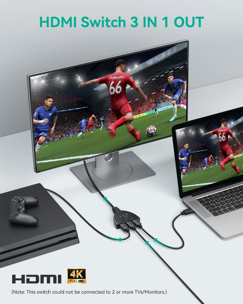 [Australia - AusPower] - HDMI Switch 4K, VILCOME 3 Port HDMI Switcher 3x1 HDMI Splitter Hub 3 in 1 Out with Pigtail Cable Supports 4K 3D HD 1080P for Xbox PS4 Roku HDTV 