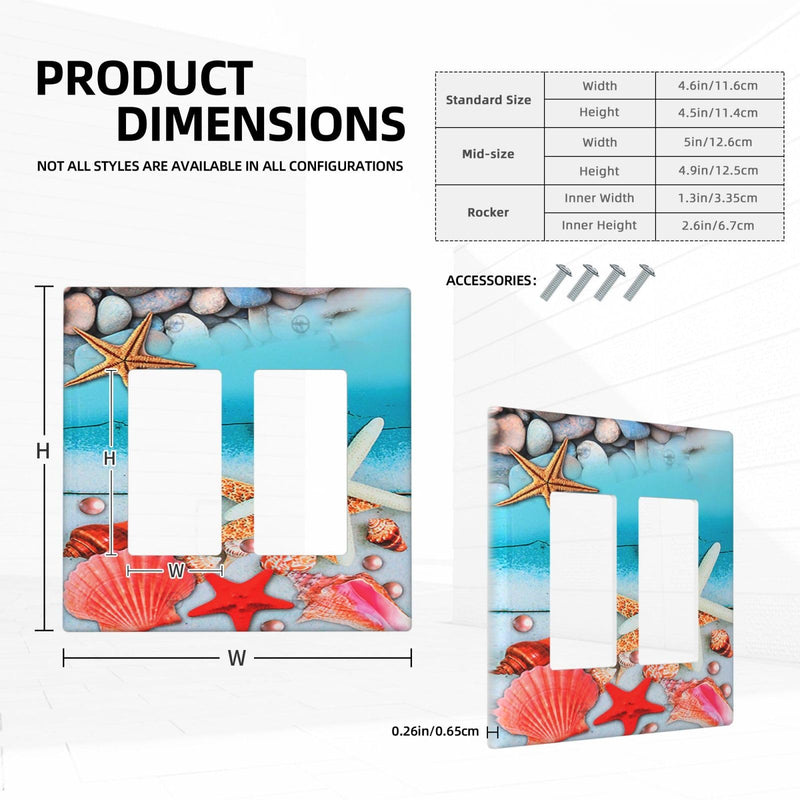 [Australia - AusPower] - Beach Starfish Seashell 2 Gang Light Switch Cover Nautical Decorative Wall Plate Double Rocker Board GFCI Switch Plate Cover Faceplate for Home Decor 2-Gang Rocker /4.6 x 4.5 IN 