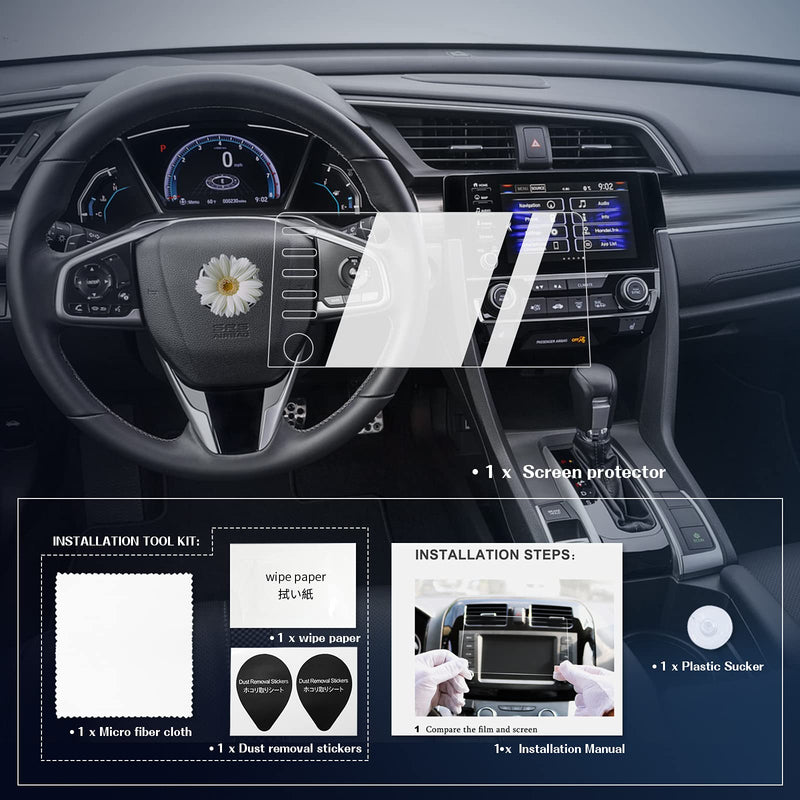 [Australia - AusPower] - BIXUAN Civic Accessories Civic 2021 Screen Protector Foils for 2019 2020 2021 Civic 2019-2021 Civic LX EX Touring Si EX-L Sedan Hatchback Type R Navigation Display Touch Screen 9H Hardness Glass Screen Protective Film (5-Buttons) 5-Buttons 