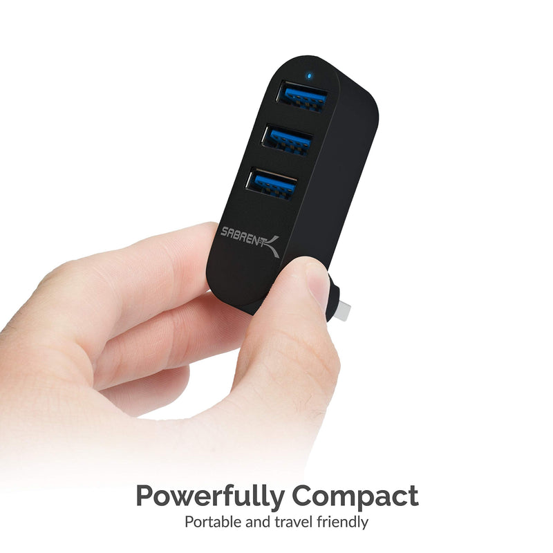 [Australia - AusPower] - SABRENT Premium 3-Port Aluminum Mini USB 3.0 Hub [90°/180° Degree Rotatable] (HB-R3MB) Black 