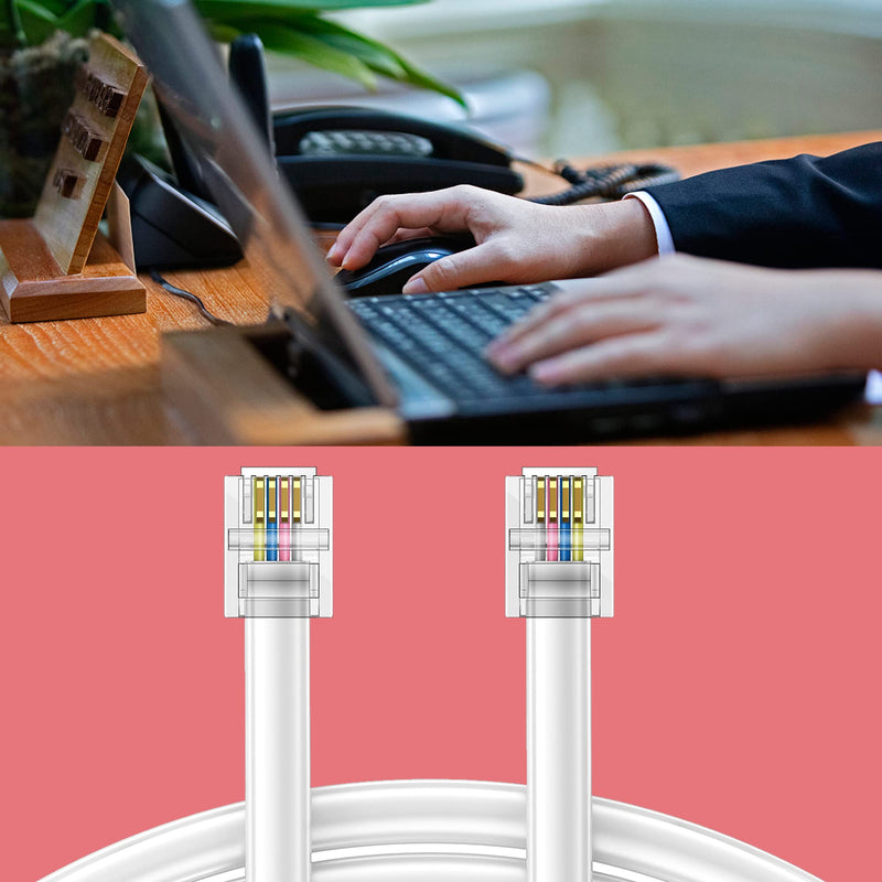 [Australia - AusPower] - 6-foot telephone landline extension cord cable cord with standard RJ-11 6P4C plug (White 3Pack) 6-feet-(White) 
