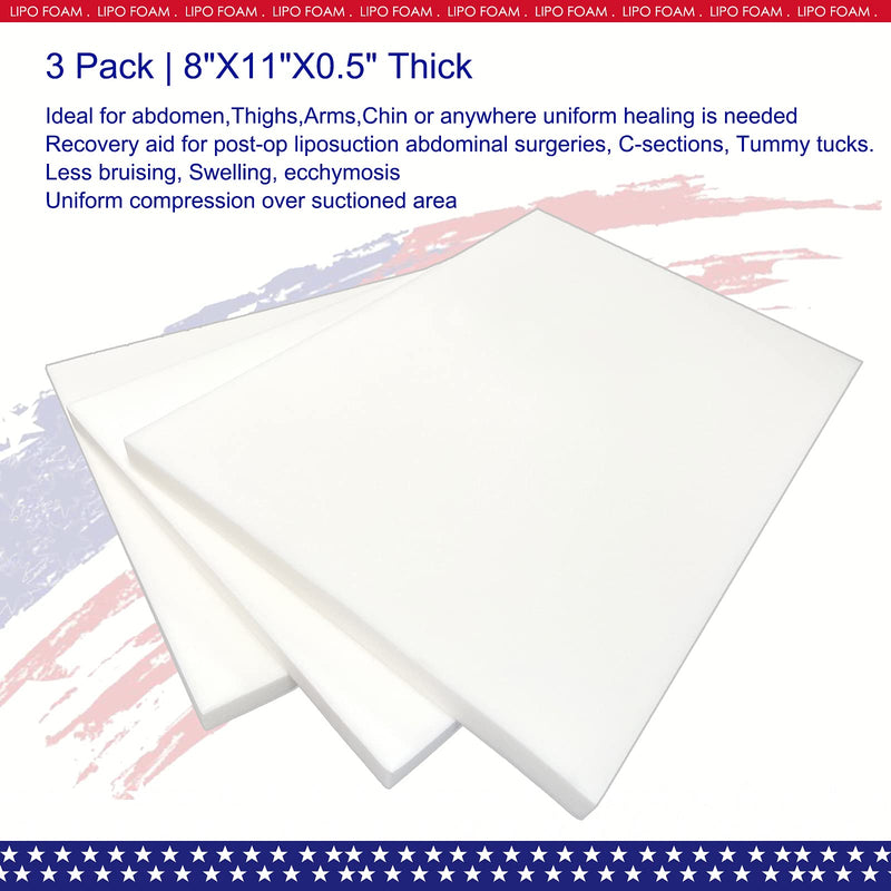 [Australia - AusPower] - 3 Pack Lipo Foam Pads - Post Surgery Ab Board Liposuction Surgery Flattening Abdominal Compression Lipo Foam Sheets 8" x 11" 