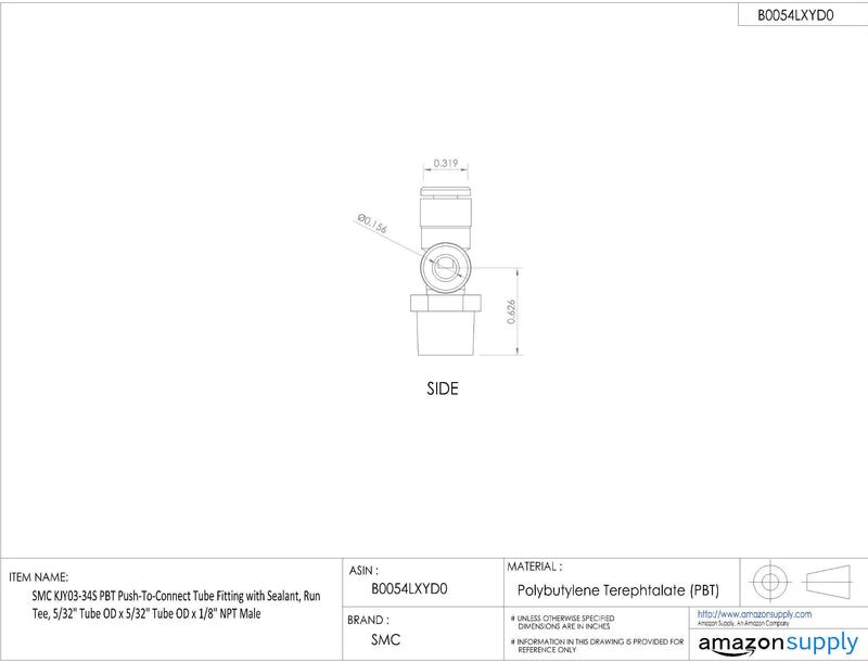 [Australia - AusPower] - SMC KQ2Y03-34NS PBT & Nickel Plated Brass Push-to-Connect Tube Fitting with Sealant, Run Tee, 5/32" Tube OD x 5/32" Tube OD x 1/8" NPT Male 
