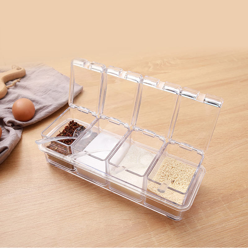 [Australia - AusPower] - 4pcs Plastic Seasoning Box, Transparent Spice Storage Container Condiment Jars with Spoon and Cover for Spice Salt Sugar 