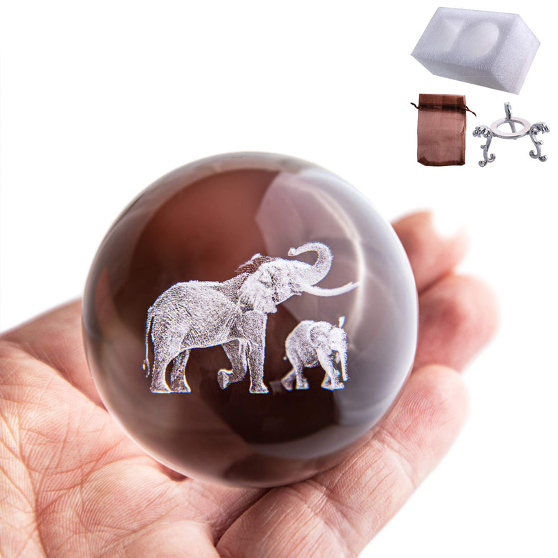 [Australia - AusPower] - 3D Laser Elephant Crystal 60mm Ball Crystal Paperweight Figurine Home Art Decor Crafts 