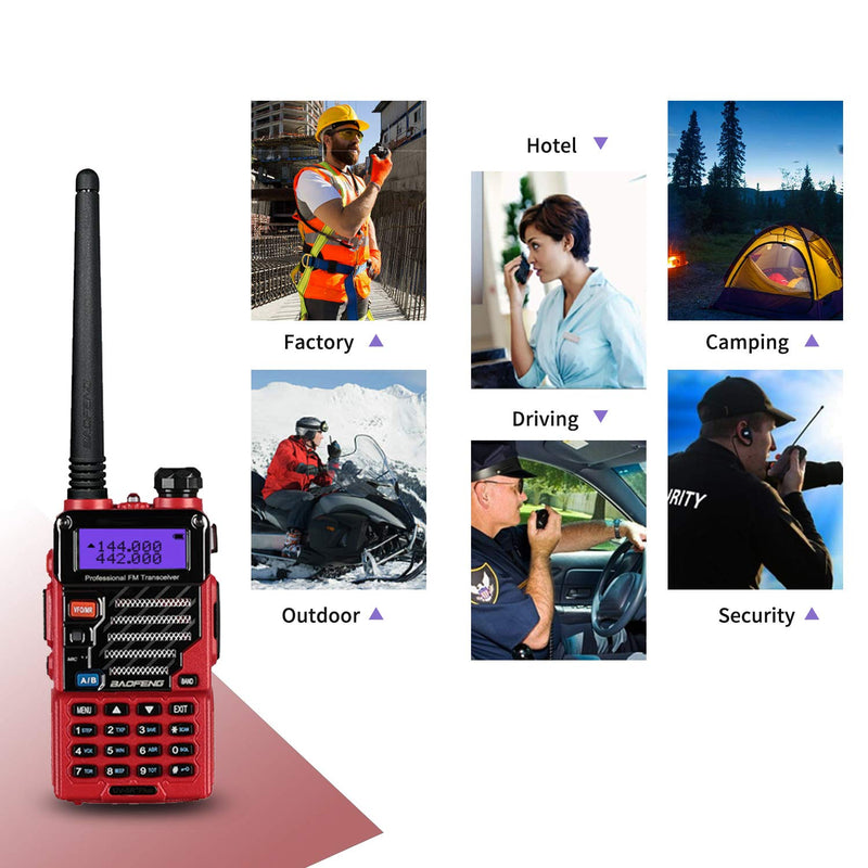 [Australia - AusPower] - BAOFENG UV-5R+ Plus Two Way Radio, Long Range for Adults Rechargeable with Earpiece, Walkie Talkie for Outdoors, 144-148 420-450MHz, Qualette Series, Flame Red 