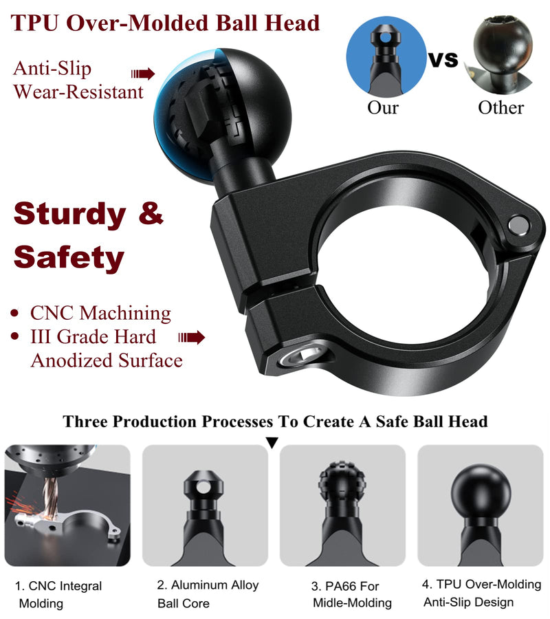 [Australia - AusPower] - BRCOVAN 2 Pack, Aluminum Alloy Handlebar Clamp Mount with 1'' TPU Ball Compatible with RAM Mounts B Size Double Socket Arm for Rails Diameter 0.87'' 1'' 1.125'' 1.26'' CNC Machining, Anodized Surface 