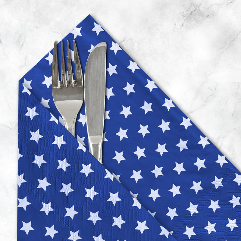 [Australia - AusPower] - Gatherfun Disposable Paper Napkins 3-ply Blue and White Stars Beverage Napkins for Patriotic Party, July 4th, Birthday Party（6.5X6.5inches, 20-Pack) Blue Little Star 20 Count (Pack of 1) 