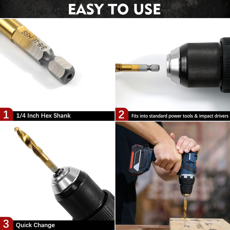 [Australia - AusPower] - RENYU 6Pcs Combination Drill and Tap Bit Set, 1/4" Hex Shank with Titanium Coating Screw Tap Drill Bits for Metal, Plastic, Wood 