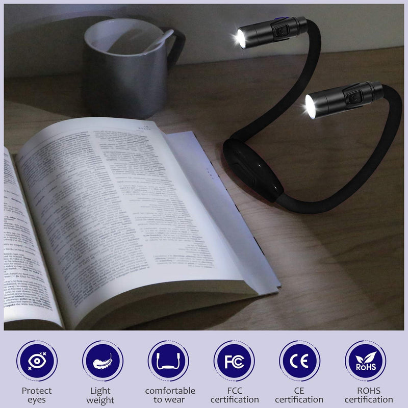 [Australia - AusPower] - LUXJET Book Light for Reading in Bed at Night, USB Rechargeable, 360° Flexible Arm, 3 Modes LED Reading Lights for Knitting, Repair,Travel, Camping (Black) Black 