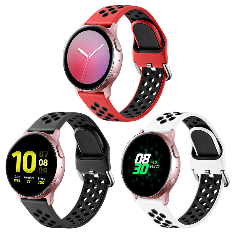 [Australia - AusPower] - Lerobo 3 Pack Compatible for Samsung Galaxy Watch 4 Band 44mm 40mm/Watch 4 Classic Band 46mm/42mm,Galaxy Active 2 Watch Band 40mm 44mm,Watch 3 41mm band,20mm Sporty Breathable Soft Silicone Band Large Anthracite Black/Red Black/White Black 