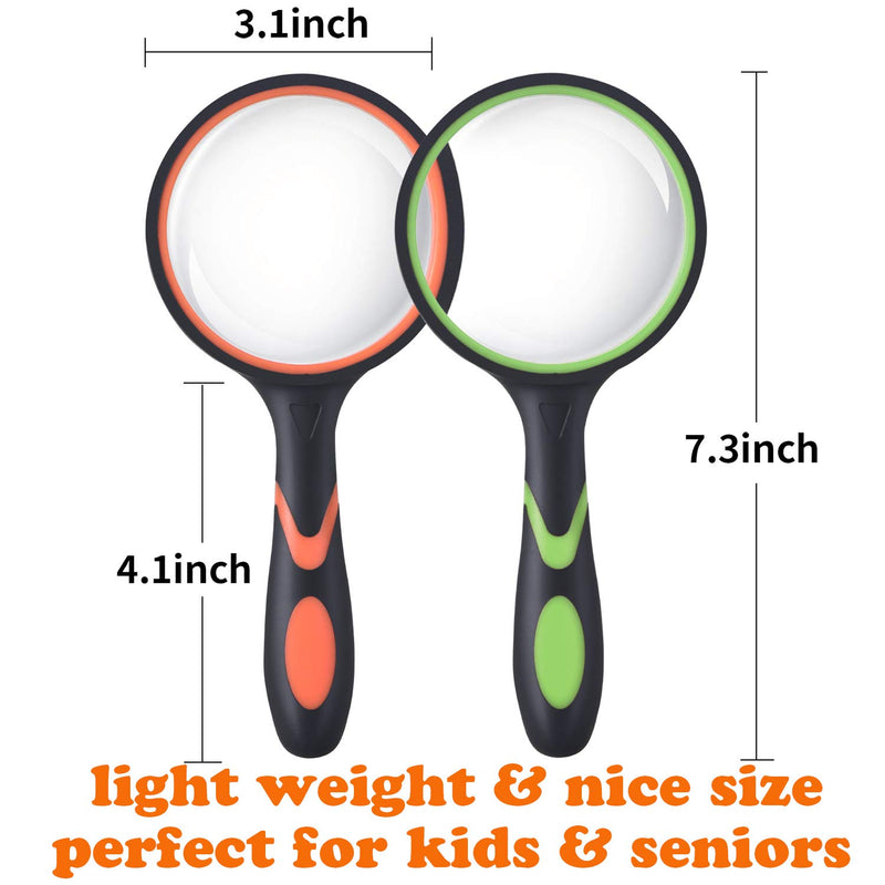 [Australia - AusPower] - Ocim (2 Pcs) 10X Magnifying Glass, Handheld Reading Magnifier, 75mm Magnify Glasses Lens, Rubbery with Non-Slip Soft Handle for Seniors Reading and Kids Nature Exploration 