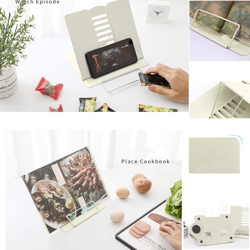 [Australia - AusPower] - MSDADA Book Stand Metal Reading Rest Book Holder Adjustable Cookbook Documents Holder Portable Sturdy Bookstands for Recipes Textbooks Tablet Music Books with Page Clips Gifts for Girls (Milky White) Milky White 
