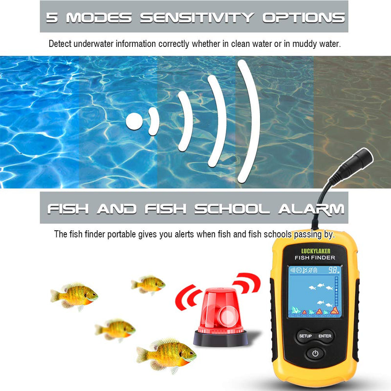 [Australia - AusPower] - LUCKYLAKER Kayak Handheld Fish Finders Fishing Boat Depth Fishing Finder Display Sonar Fish Finder Portable LCD Boat Canoe 