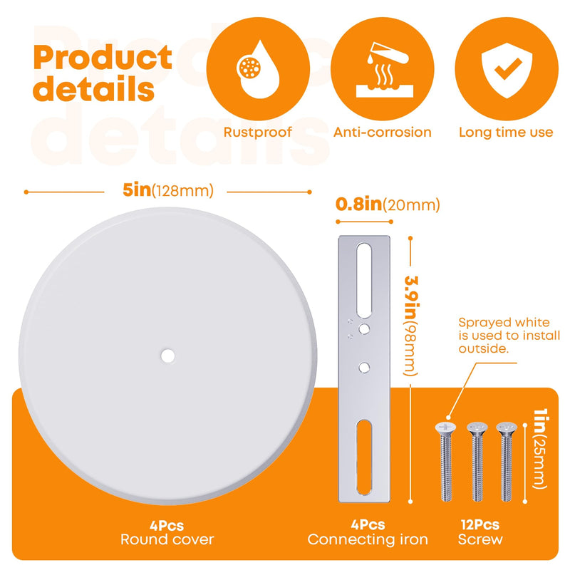 [Australia - AusPower] - Wuno Shop 4 Pcs Ceiling Cover Plate with Center Holeï¼Œ5 inch Round Outlet Covers Plate For Electrical Box, Metal Blank Cleanout Cover Plate for Smoke Detector,Wall Light Hole -White 5 inch Ceiling Plate Cover with Center hole 