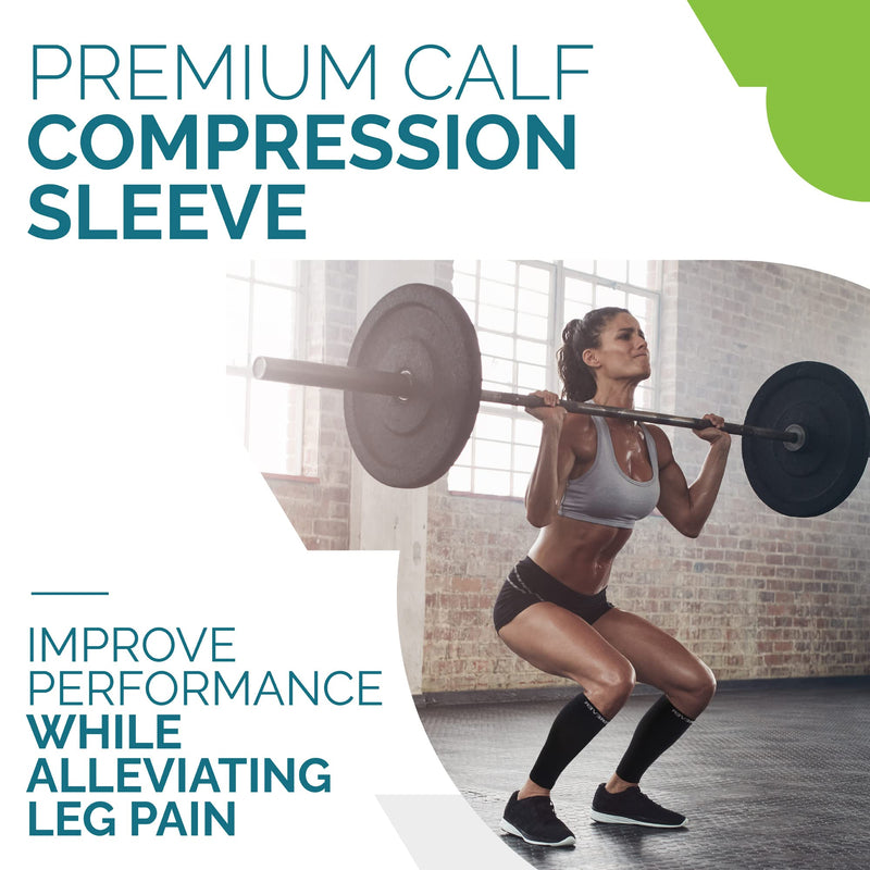 [Australia - AusPower] - Calf Compression Sleeves For Men & Women - Leg Compression Sleeve - Footless Compression Socks for Shin Splint &Varicose Vein Black Large 