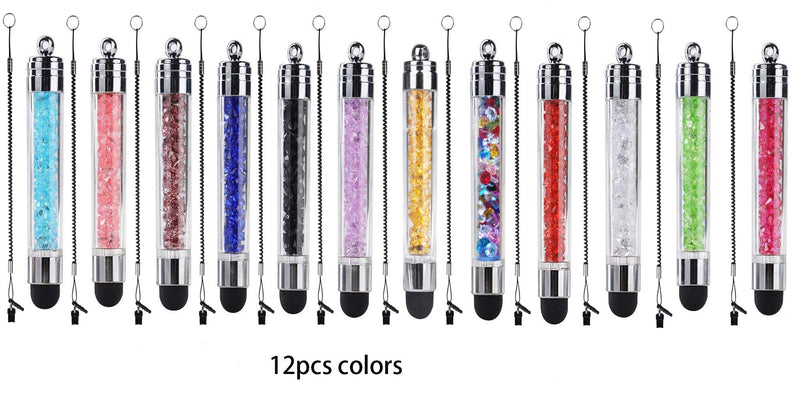 [Australia - AusPower] - 12 Pack XRONG Colors Crystal Capacitive Mini Stylus Universal Touch Screen Pen for iPhone 5s 6s, Samsung Galaxy s5 s4 s3, Android, Smartphones, iPad, S10,S10+,S10e,S9,S9P,Note9,XR,XS MAX (12PACK) 12PACK 