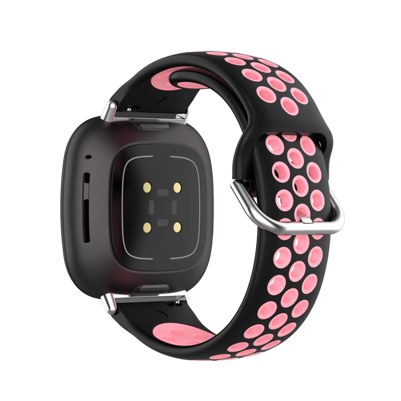 [Australia - AusPower] - BabyValley Band Compatible with Fitbit Versa 3/Sense Silicone Band+Metal Connector Breathable Bracelet Strap Smartwatch Accessories Band for Versa 3/Sense (Black+Pink) Black+Pink 