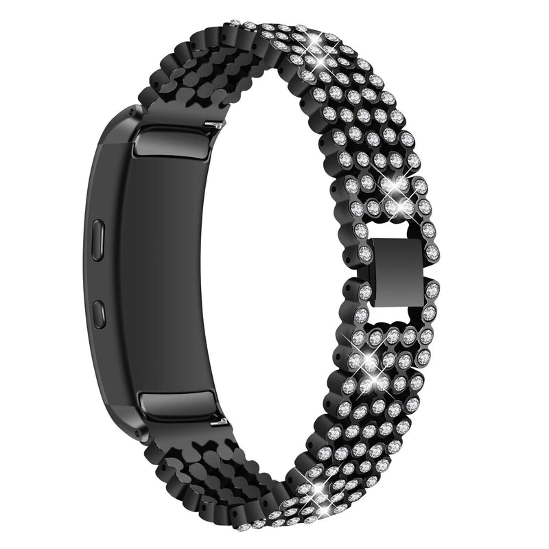 [Australia - AusPower] - Gear Fit 2 Metal Strap, TWBOCV Metal Rhinestone Band Replacement Strap Stainless Steel Watchband Diamond Bling Bracelet Compatible with Samsung Gear Fit 2/Fit 2 Pro R360/R365 Smartwatch (Black) Black 