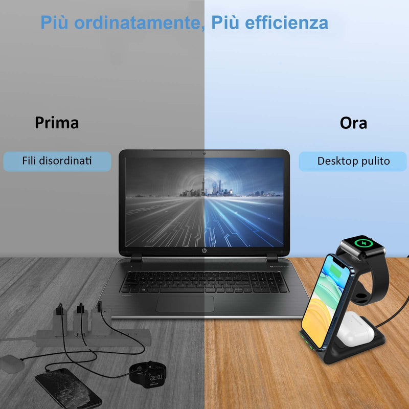 [Australia - AusPower] - Wireless Charging Station 3 in 1,18W Charger Docking Stand for Apple iPhone 13/13 Pro Max/12/12 Pro Max/11/XS/XR/X/8,iWatch 7/6/5/4/3/2/SE,AirPods Pro/3, Qi-Certified(with QC3.0 Adapter) black 