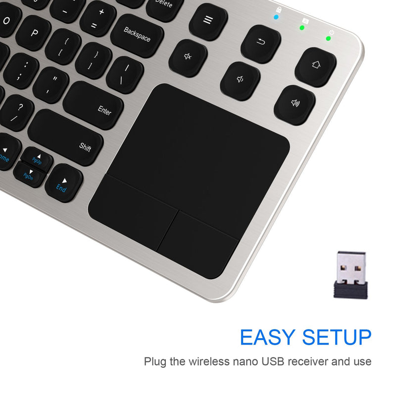 [Australia - AusPower] - Wireless Keyboard, Arteck 2.4G Wireless Touch TV Keyboard with Easy Media Control and Built-In Touchpad Mouse Solid Stainless Ultra Compact Full Size Keyboard for TV-Connected Computer, Smart TV, HTPC 