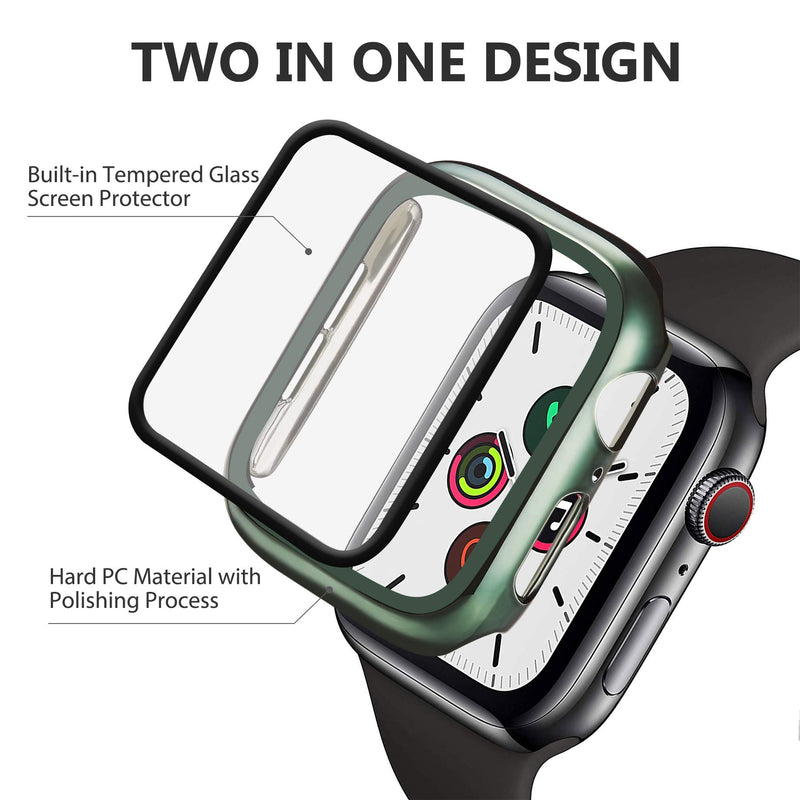 [Australia - AusPower] - Yolovie Compatible for Apple Watch SE Series 6/5/ 4 Case with Tempered Glass Screen Protector 40mm, Hard PC Bumper Overall Protective Cover Frame for iwatch Accessories (40mm Midnight Green) 