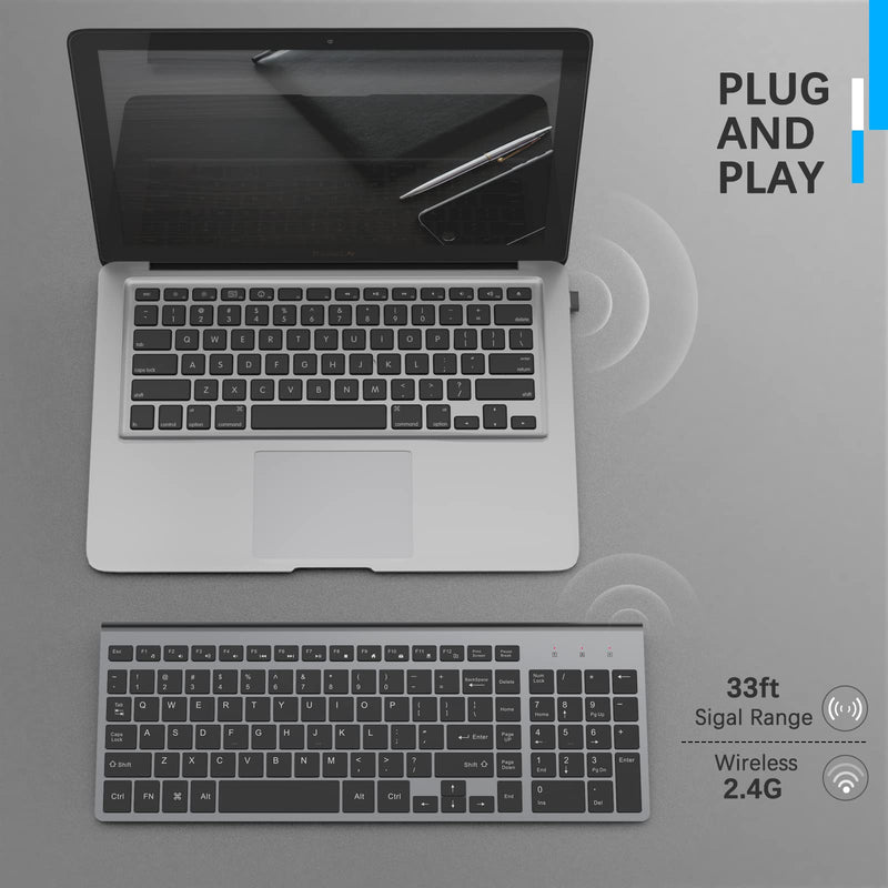 [Australia - AusPower] - Wireless Keyboard, J JOYACCESS 2.4G Slim and Compact Wireless Keyboard with Numeric Pad for Laptop, MacBook Air, Apple, Computer, PC(Black and Grey) Black 