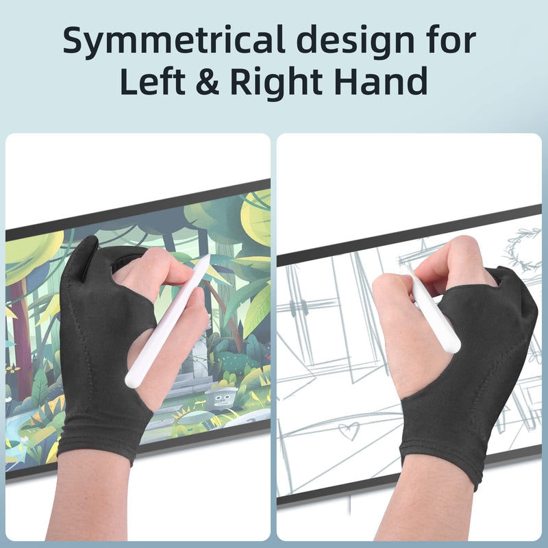 [Australia - AusPower] - Artist Drawing Glove 3-Layer Palm Rejection [2 Pack Black] Right Left Hand Digital Art Graphic Tablet iPad Gloves Two Finger Smooth Elasticity Breathable for Stylus Pen Pencil Sketching Painting 2-Pack Black Gloves 
