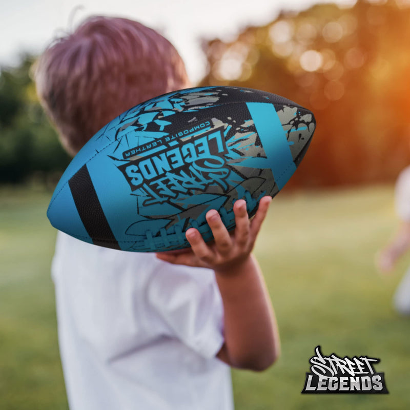[Australia - AusPower] - Street Legends Youth Football for Kids Graffiti Printed Composite Leather Size 7 Junior Football Includes Pump Made for Training Practicing Recreational Play Blue 