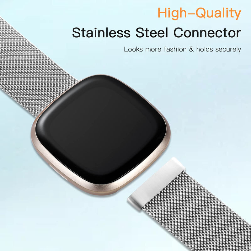 [Australia - AusPower] - ZWGKKYGYH Compatible with Fitbit Versa 3 and Sense Bands for Women Men, Stainless Steel Metal Mesh Band Breathable Replacement Accessories Bracelet Smartwatch Strap with Magnet Lock, Small Silver S: 5.5" - 7.5" 