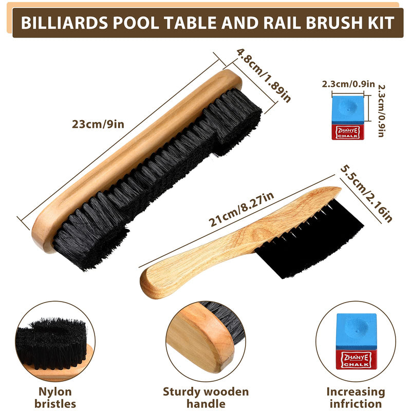 [Australia - AusPower] - Patelai 3 Set Billiards Pool Table and Rail Brush Including 12 Pieces Pool Cue Chalk Cubes Snooker Table Wooden Cleaning Brush Kit Table Billiards Accessories, 9 Inches (Beige) 