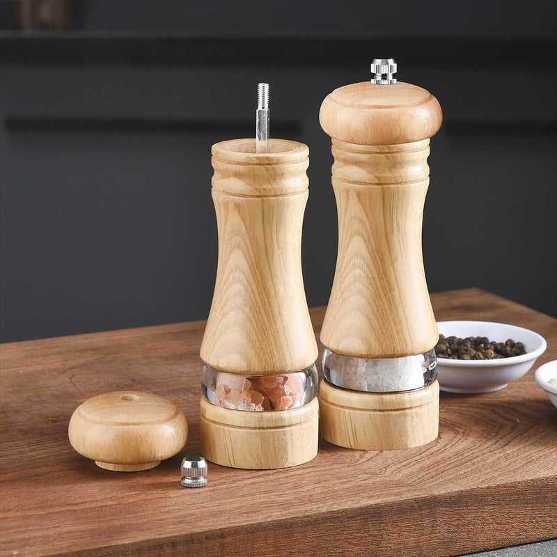 [Australia - AusPower] - 2-Piece Salt and Pepper Grinder Set, Wooden Salt and Pepper Mills with Adjustable Coarseness, Refillable Manual Pepper Mill Grinder for Home Cooks (6.5 inch) 6.5 inch 