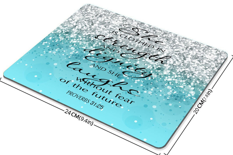 [Australia - AusPower] - Smooffly Proverbs 31:25 Mouse Pad,Bible Verse Blue Sparkles Glitter Pattern Mouse Pad SF-0015 