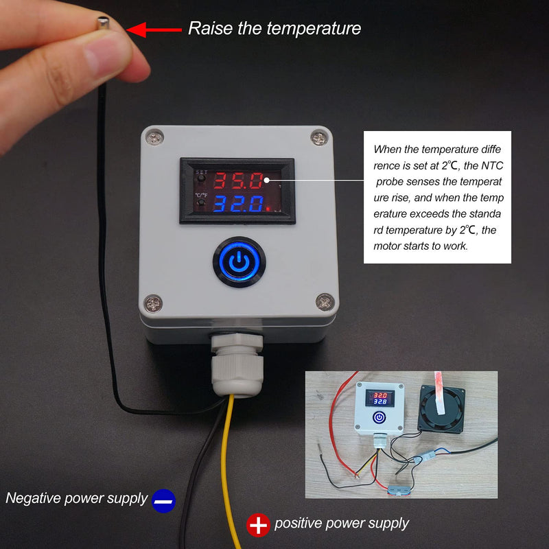 [Australia - AusPower] - Twidec/DC 12V Temperature Controller Box Programmable -50 to 110 ℃ (-58 to 230 °F) Red/Blue LED Display Monitor Heating/Cooling Thermostat Control Module with NTC 10K Waterproof Sensor and Switch White Box 