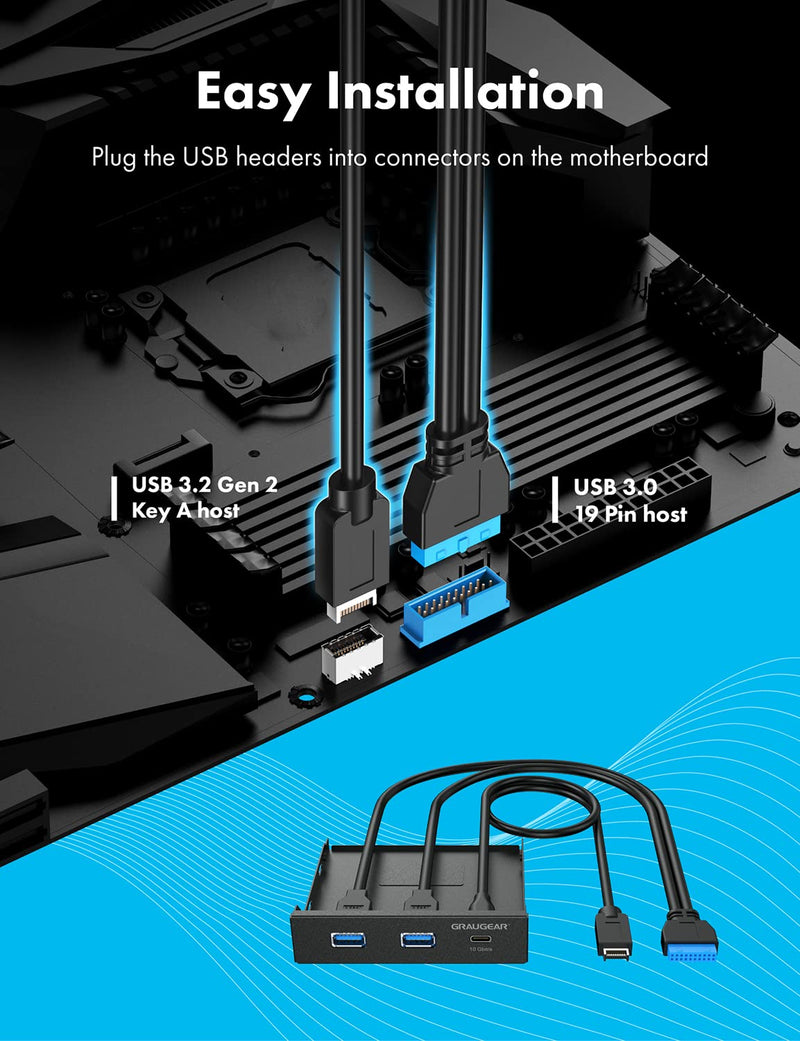 [Australia - AusPower] - GRAUGEAR 3.5 Inch Front Panel Hub, Internal Multi USB Slots of USB 3.2 Gen 2 USB-C and 2 USB 3.0 Ports, 20-Pin USB 3.2 Key-A Header Required, Fits 3.5" PC Computer Case Front Bay [G-MP01] 
