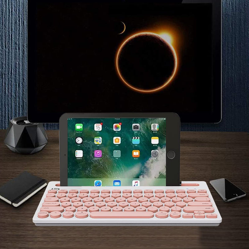 [Australia - AusPower] - Wireless Keyboard, Attoe Dual Channel Multi-Device Universal Cute Wireless Bluetooth Keyboard Portable Slim with 20m Connection Distance for Tablet Smart Phone PC Windows Android iOS Mac (Pink)… Pink 