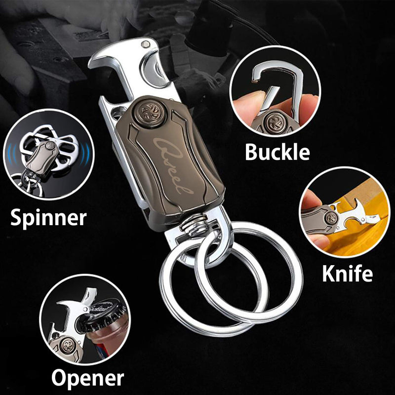 [Australia - AusPower] - QSEEL Keychain Holder Fingertip Gyro Key Chain Ring Double Rings Spinner Key Ring with Small Knife Bottle Opener Gift for Mother Father Brother Sister Class Mates 