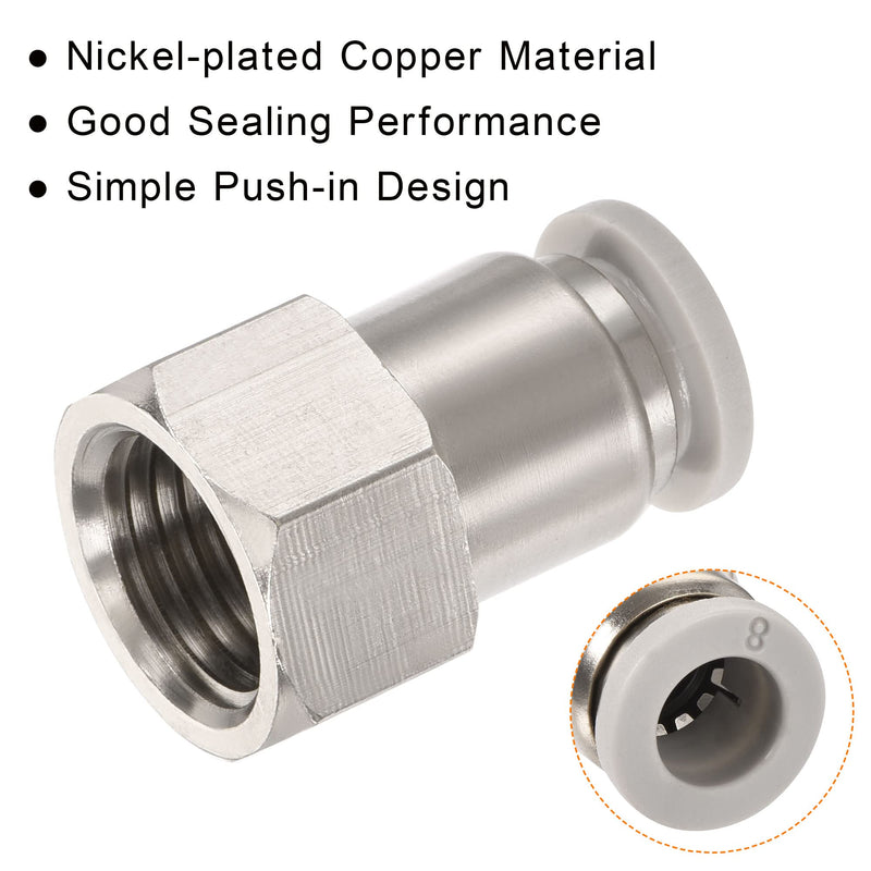 [Australia - AusPower] - MECCANIXITY Push to Connect Fittings 1/4PT Female Thread Fit 8mm Tube OD Nickel-Plated Copper Straight Union Fitting, Pack of 3 