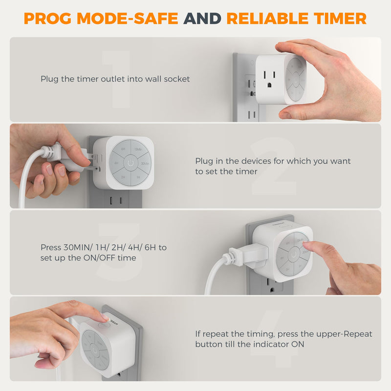 [Australia - AusPower] - Timer Outlet Indoor, Countdown Electrical Outlet Timer Up to 6H, Repeat Plug in Timer for Lights, Iron, Fan, ElectricÂ Bike, Auto Shut Off Timer Switch for Home Kitchen Bedroom, 1875W 