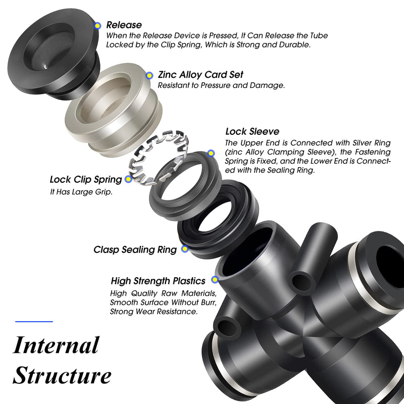 [Australia - AusPower] - TAILONZ PNEUMATIC 4 Way 3/8 Inch OD Straight Push Fittings Plastic Quick Release Connectors Air Line Fittings PZA-3/8 (Pack of 5) 3/8''OD 
