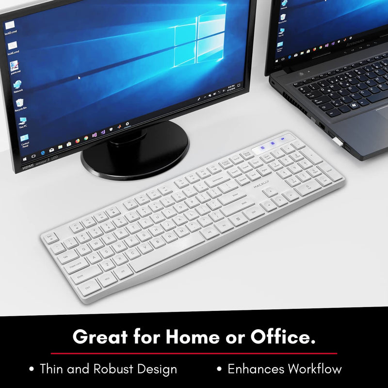 [Australia - AusPower] - Macally 2.4G USB Wireless Keyboard for Laptop or Computer - Keep it Simple - Full Size Keyboard with Numeric Keypad & 13 Shortcut Keys - Plug and Play PC Keyboard Wireless - White Keyboard Cordless 