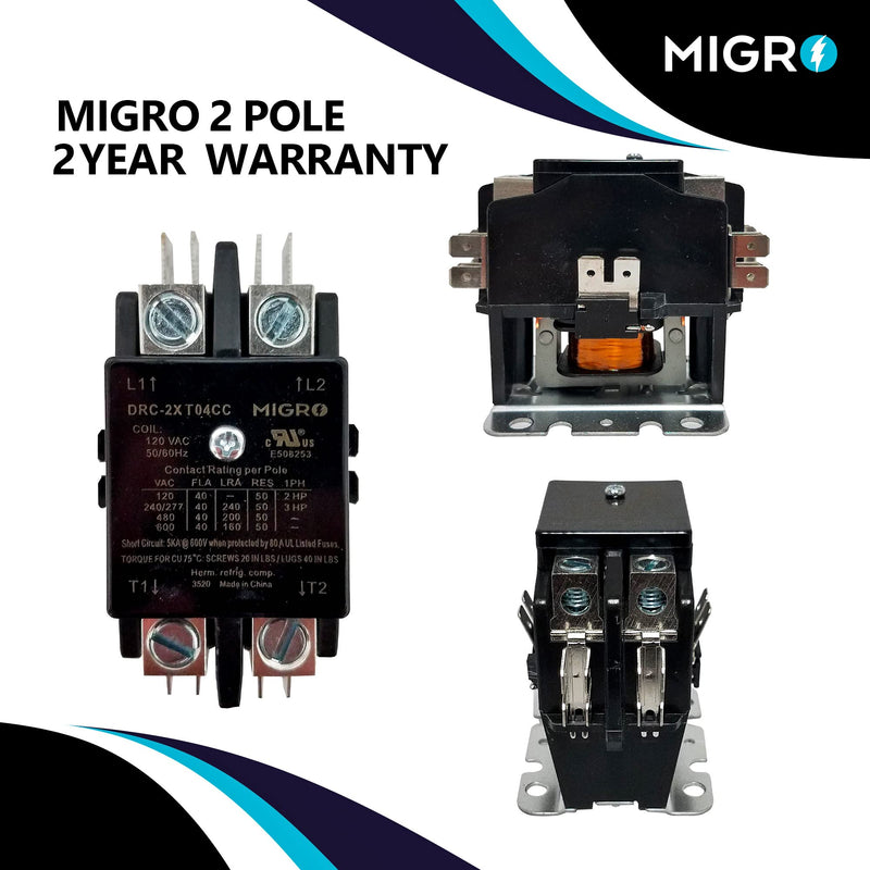 [Australia - AusPower] - Migro 2 Pole 40 AMP Heavy Duty Lighting Contactor 2 Pole Models (2 Pole 120VAC Coil Voltage) 2 Pole 120VAC Coil Voltage 